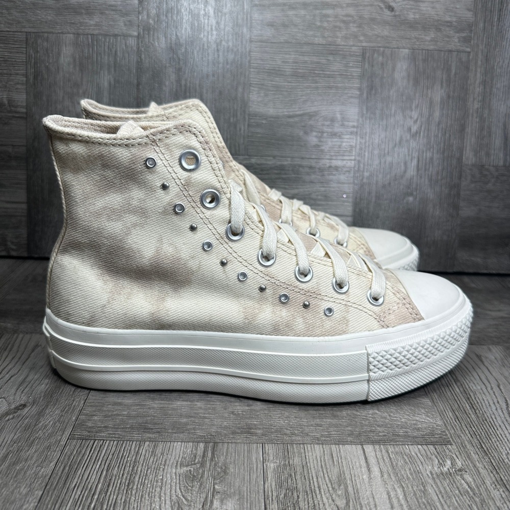 Converse Platform Sneakers Women 7.5 Beige Tie Dye Studded High Top NEW